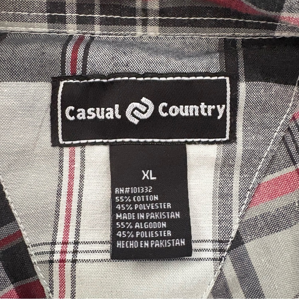 Casual Country Shirt Men's XL Black White Red Button Up Plaid Western Pearl Snap - Picture 3 of 8